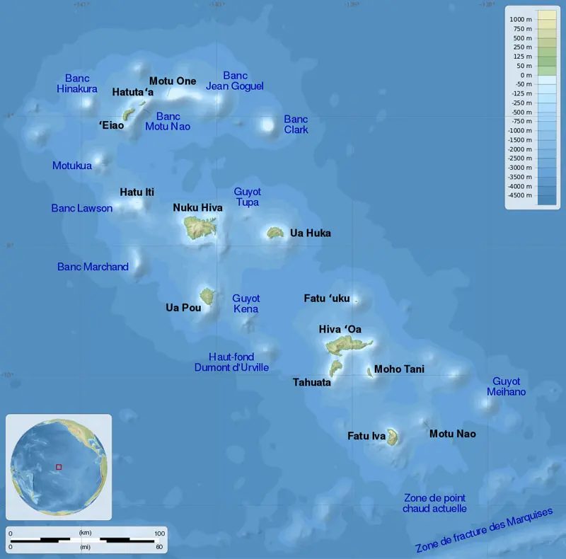 Carte des îles Marquises en Polynésie Française