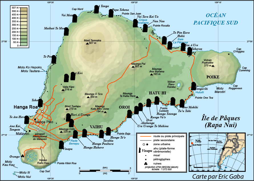Carte de l'île de Pâques ou Rapa Nui